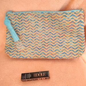 Lancome beautiful blue cosmetic case w/ tassle and free mini mascara Brand New!